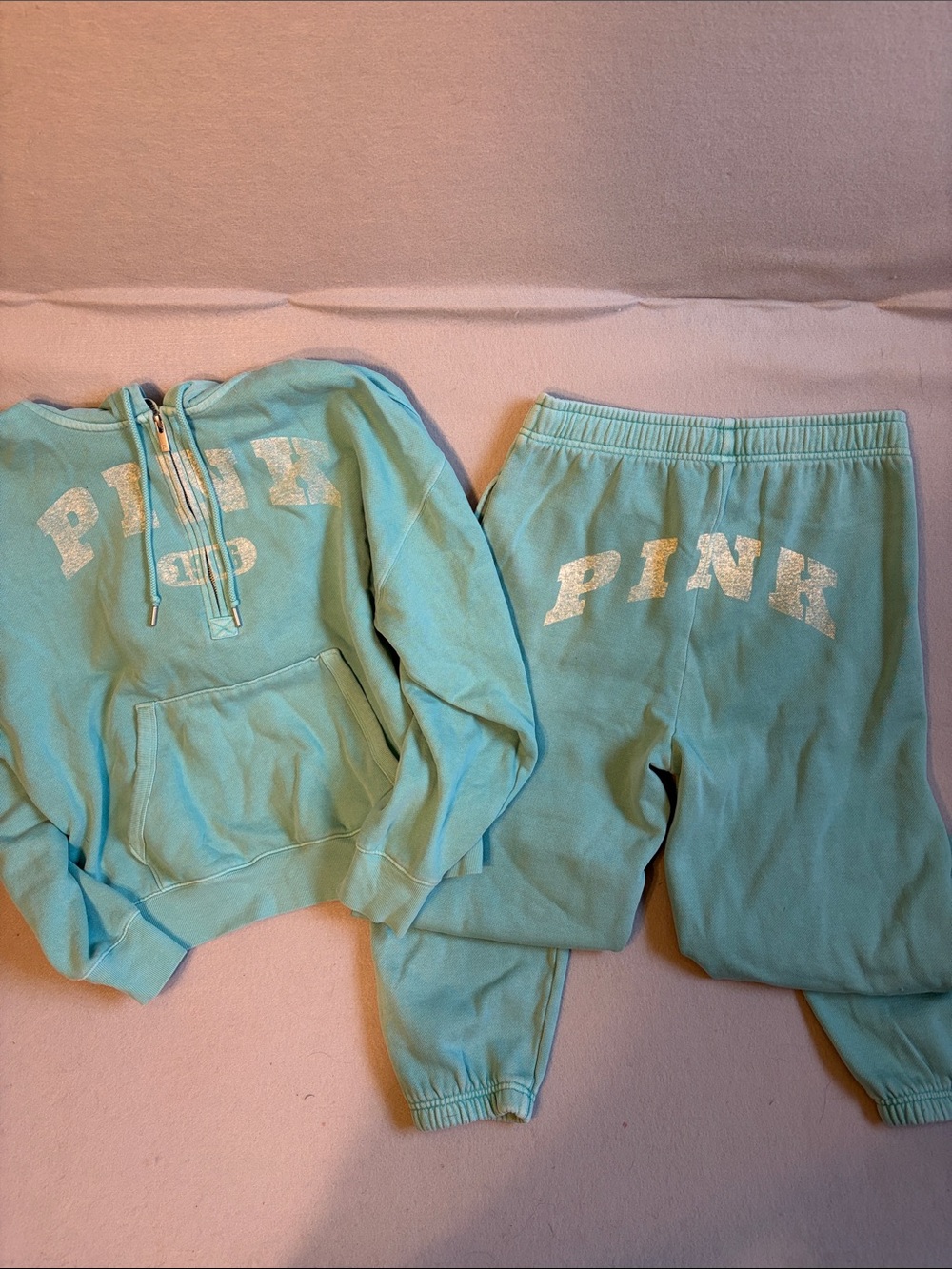 PINK Victoria's Secret Aqua Half-Zip Hoodie & Jogger Set